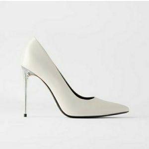 Zara White Leather Stiletto Pumps - Size 39 / 8